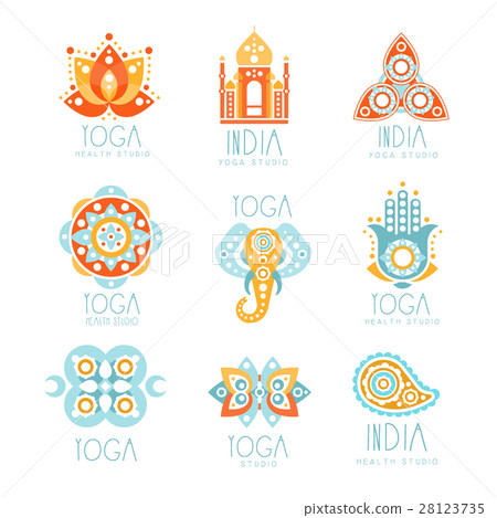 Indian Yoga Studio Set Of Colorful Promo Sign 28123735