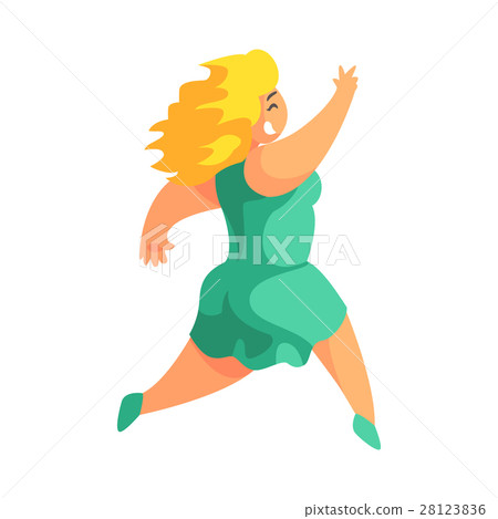 Happy Blond Plus Size Woman In Short Green Summer 28123836