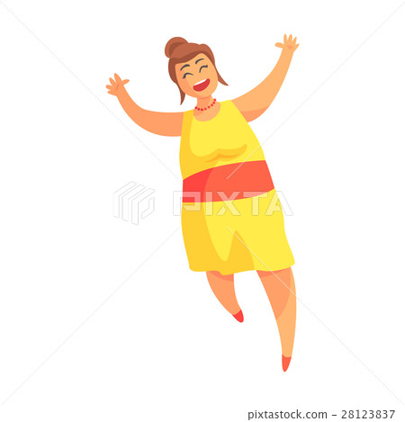 Happy Plus Size Woman In Yellow Summer Dress Happy Plus Size Woman In Yellow Summer Dress 28123837