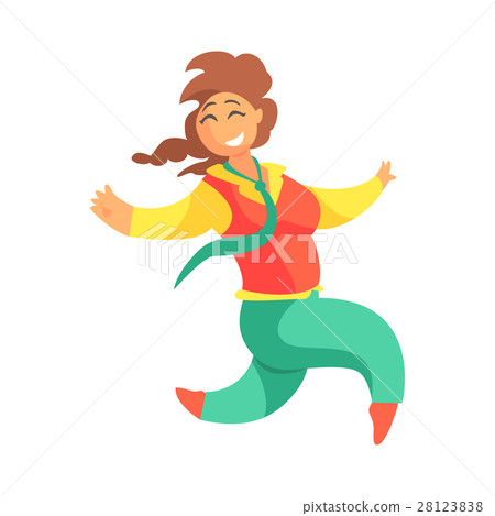 Happy Plus Size Woman In Red Vest And Green Pants 28123838