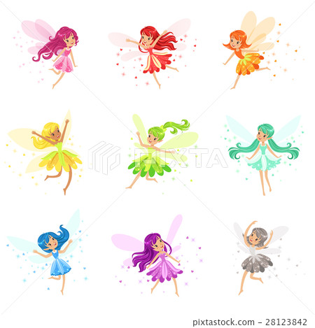 Colorful Rainbow Set Of Cute Girly Fairies With Colorful Rainbow Set Of Cute Girly Fairies With 28123842