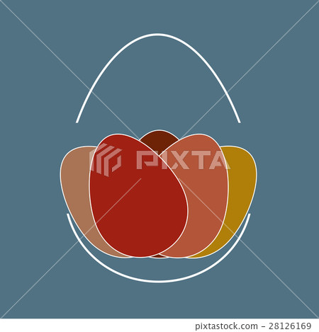 arrangement of painted eggs on blue background 28126169