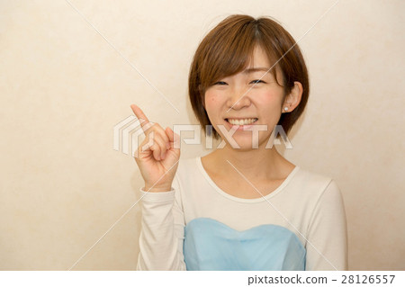 Smiley women's pointing Smiley women's pointing 28126557