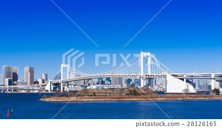 Rainbow bridge overlooking from Odaiba Rainbow bridge overlooking from Odaiba 28128165