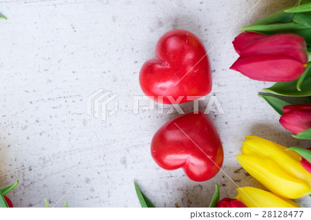 bouquet of yellow, purple and red tulips 28128477