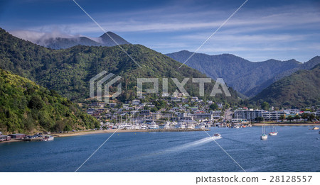 Scenic view of Picton, New Zealand from ferry Scenic view of Picton, New Zealand from ferry 28128557