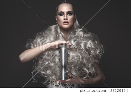 Beautiful girl in art dress and avant-garde Beautiful girl in art dress and avant-garde 28129134