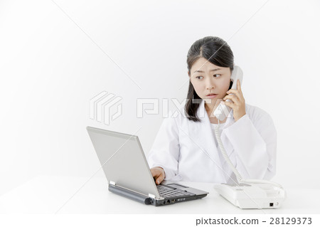 A woman in white lady who calls a PC before 28129373