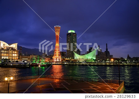 Kobe port at night and wharf 28129633