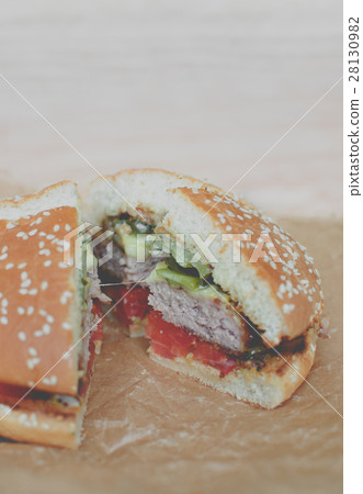 Homemade hamburger or cheeseburger with vegetables 28130982