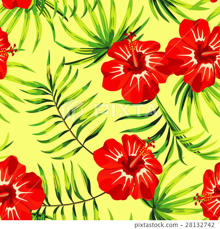 red hibiscus yellow background, pattern red hibiscus yellow background, pattern 28132742