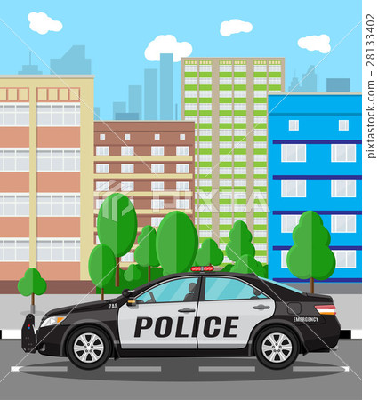 Generic police car at cityscape background Generic police car at cityscape background 28133402