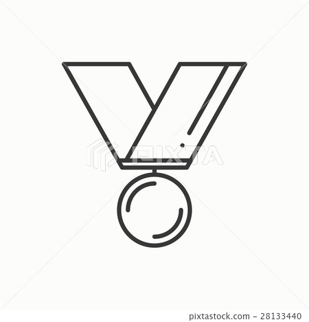 Gold medal award with ribbon. Winner line thin Gold medal award with ribbon. Winner line thin 28133440