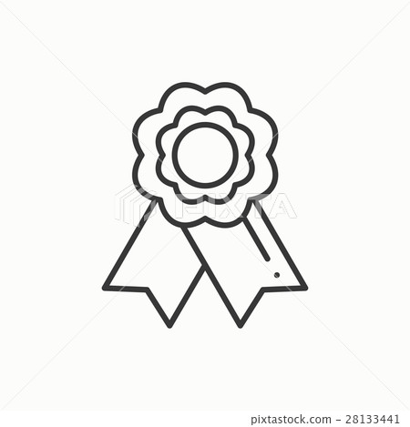 Gold medal award with ribbon. Winner line thin Gold medal award with ribbon. Winner line thin 28133441