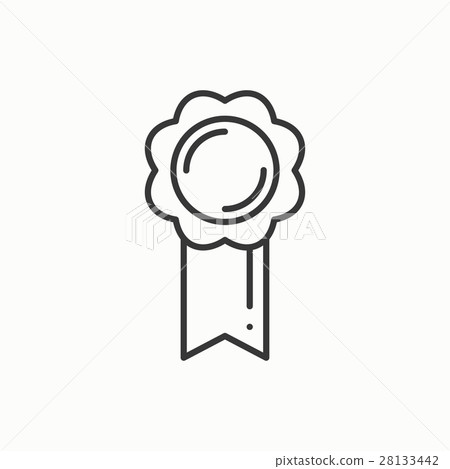 Gold medal award with ribbon. Winner line thin Gold medal award with ribbon. Winner line thin 28133442