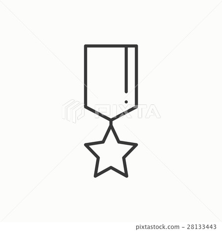 Gold medal award with ribbon. Winner line thin Gold medal award with ribbon. Winner line thin 28133443