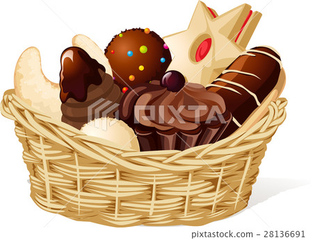 Christmas still life with basket full of cookies 28136691