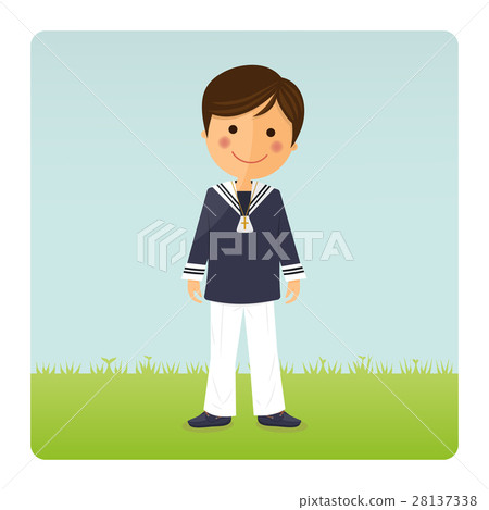 First communion child on blue sky background First communion child on blue sky background 28137338