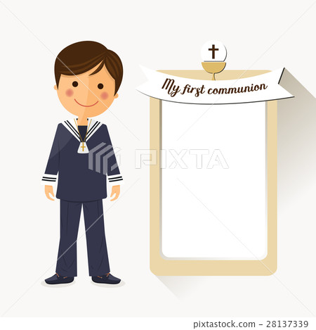 First communion child on square background First communion child on square background 28137339