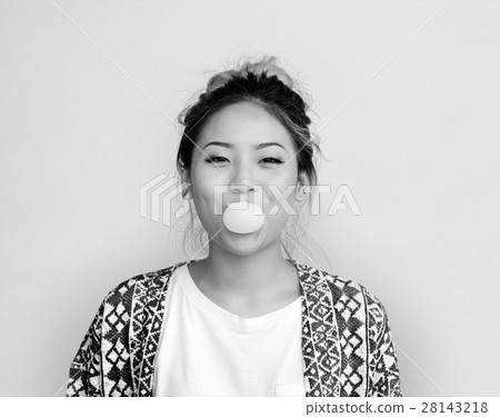 Young Girl Chewing Bubble Gum Concept Young Girl Chewing Bubble Gum Concept 28143218
