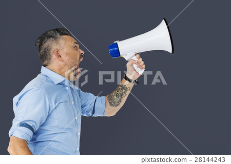 Man Holding Megaphone Studio Concept Man Holding Megaphone Studio Concept 28144243