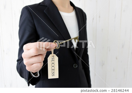 Business woman with the key to success Business woman with the key to success 28146244