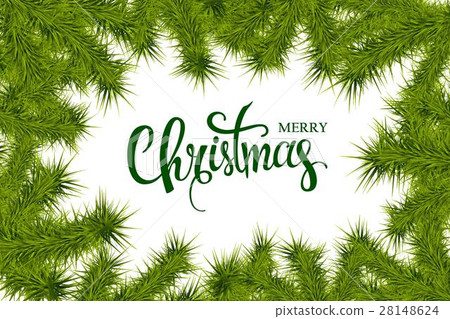 lettering merry Christmas frame of fir branches - Stock Illustration ...