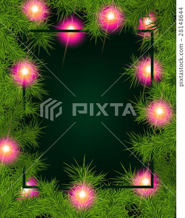 Frame of fir branches and lights red Frame of fir branches and lights red 28148644