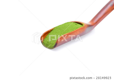 Green tea powder in a wooden spoon Green tea powder in a wooden spoon 28149923