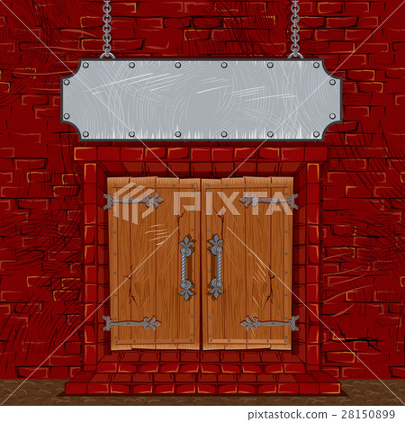 Medieval Facade with Wooden Entrance Door Gate 28150899