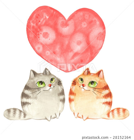 Cartoon cats. Valentine's day. Watercolor card 28152164