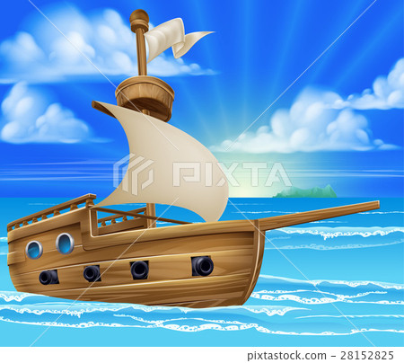 Cartoon Sailing Ship-插圖素材 [28152825] - PIXTA圖庫