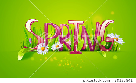 Spring word on green background - Stock Illustration [28153841] - PIXTA