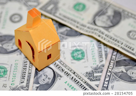 Miniature paper made house stand on  money 28154705