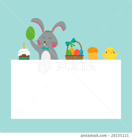 Easter greeting card with rabbit, bunny, eggs and - Stock Illustration ...