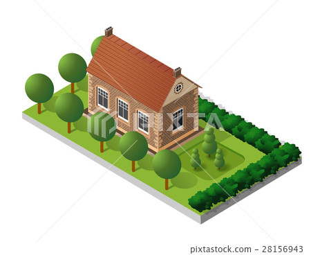 Retro isometric country house - Stock Illustration [28156943] - PIXTA