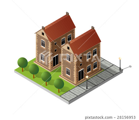Retro isometric country house - Stock Illustration [28156953] - PIXTA