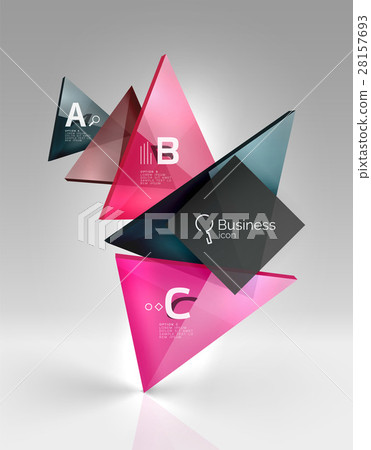 Colorful glossy glass triangle on empty 3d space 28157693