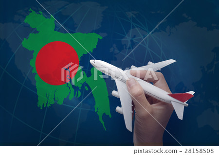 hand holding airplane with map of Bangladesh. hand holding airplane with map of Bangladesh. 28158508