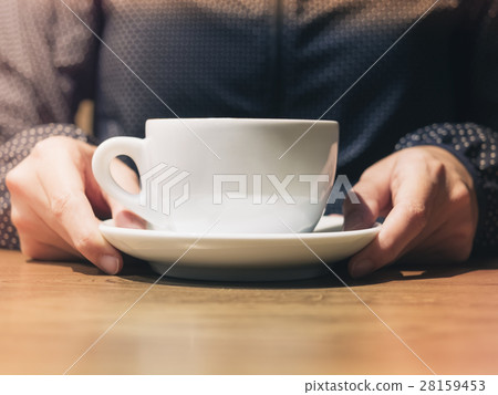 Woman holding Coffee cup Cafe table Woman holding Coffee cup Cafe table 28159453
