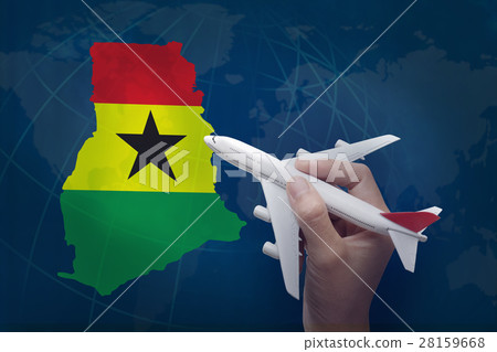 hand holding airplane with map of Ghana. hand holding airplane with map of Ghana. 28159668