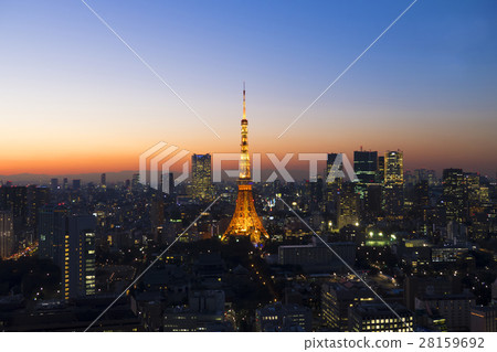Tokyo Tower Magic Hour Twilight sunset light up Large urban streets 28159692