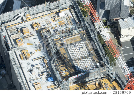 Building High-rise Building Construction Site Bird View Construction Site High Angle Seismic Structure Crane Tokyo Downtown 28159709