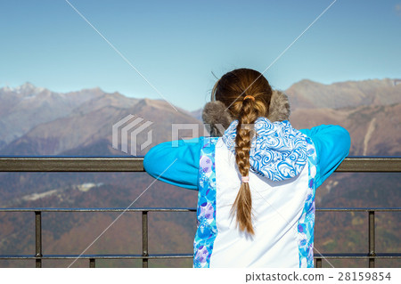 Girl with pigtail, mountain landscape Girl with pigtail, mountain landscape 28159854