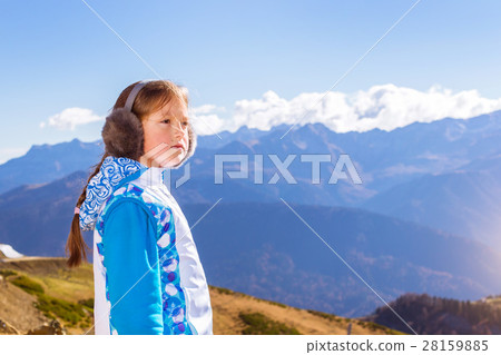 Girl with pigtail, mountain landscape, Sochi 28159885