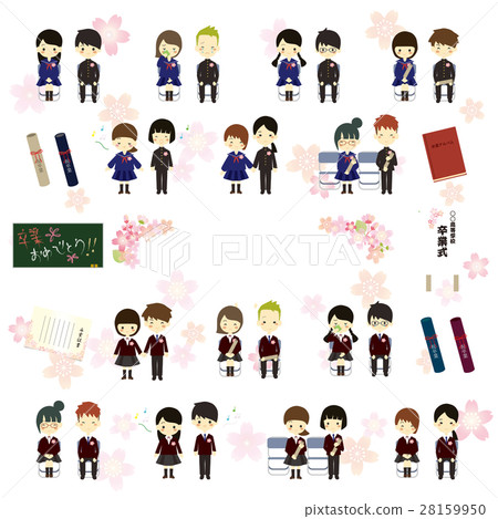 Cherry blossom graduation ceremony icon set 28159950