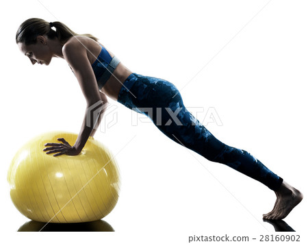 woman fitness  swiss ball excercises silhouette  28160902