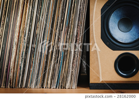 Old Vinyl records in the wooden shelf 28162000