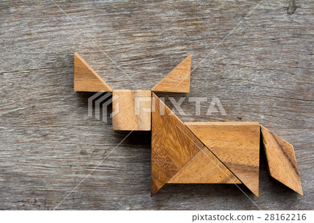 Wooden tangram puzzle in buffalo or bull shape 28162216