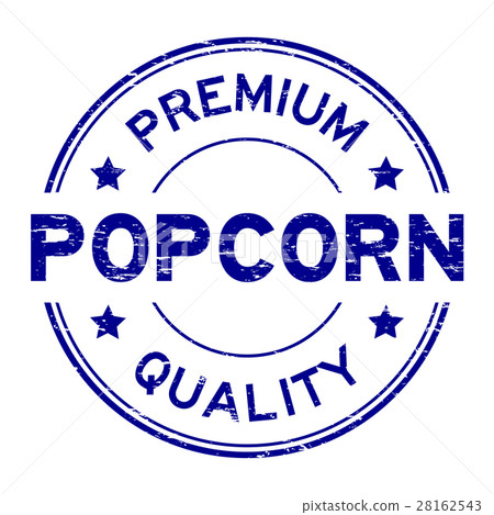 Grunge blue premium quality popcorn round stamp 28162543